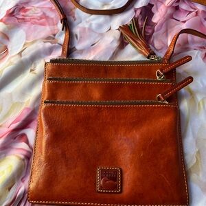 Dooney & Bourke Florentine Triple Zip orange/brown Leather Crossbody Bag